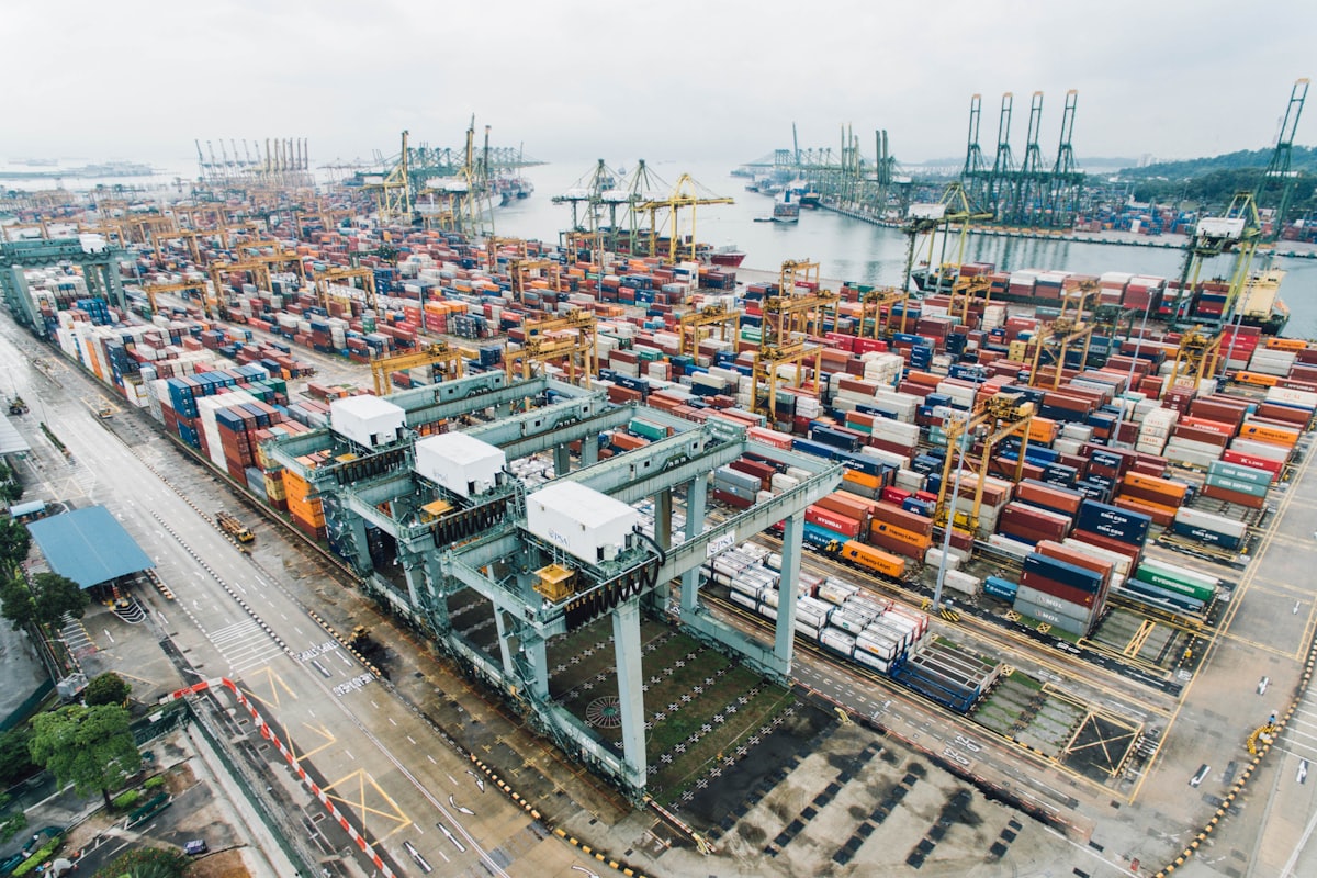 Stacked containers awaiting customs clearance